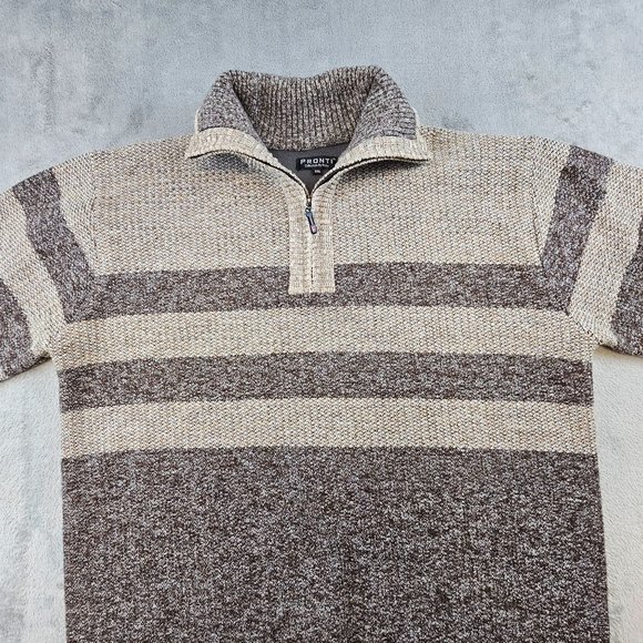 Pronti Collection by Phita Sweater Mens 3XL Brown Striped 1/4 Zip Lined Pullover - Picture 3 of 9